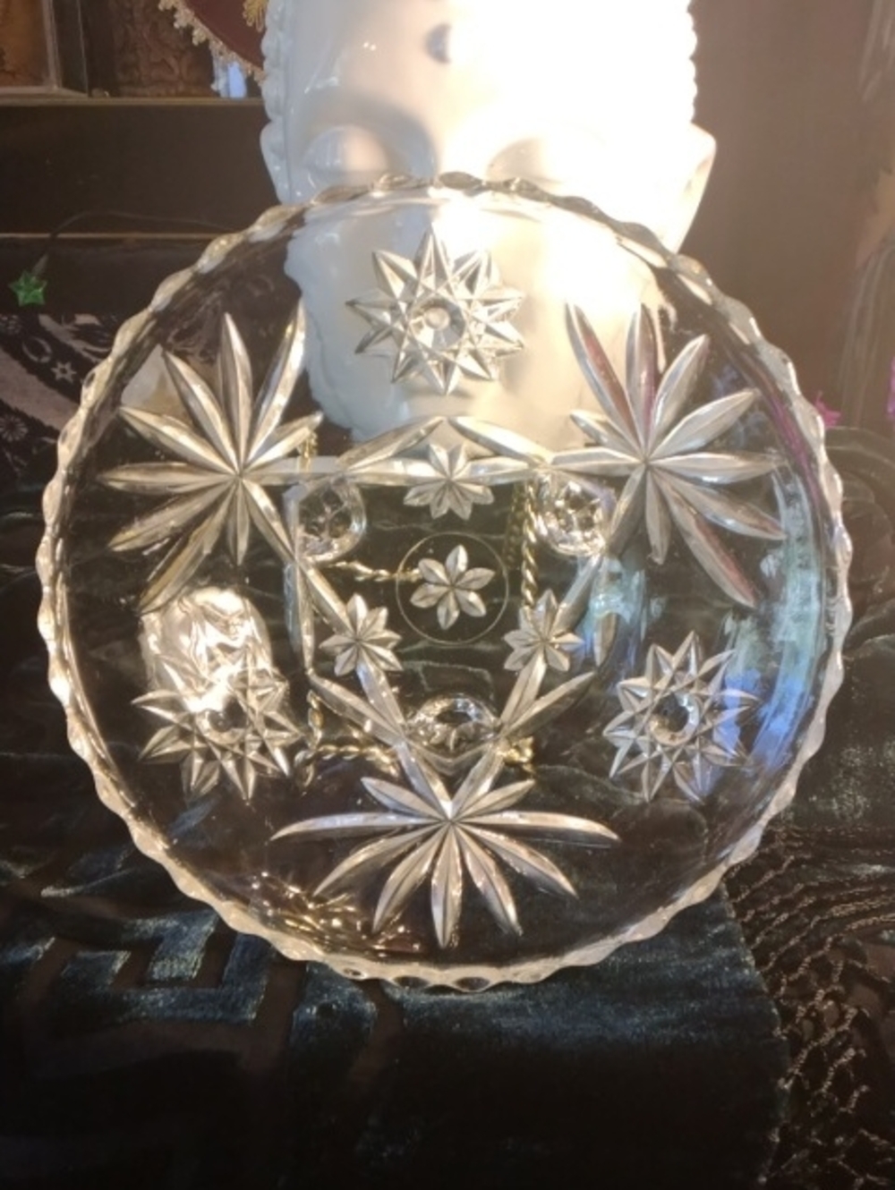 VTG Anchor Hocking EAPC Star of David 3-Footed Crystal Glass Candy Bowl 6.5"